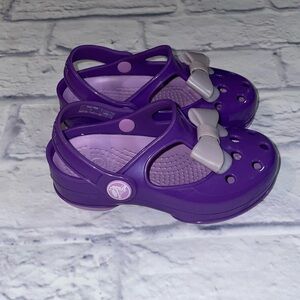 CROCS Purple Kids Sandals with Gray Bow